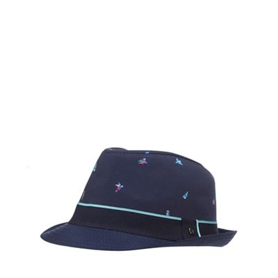 Navy parrot print trilby hat